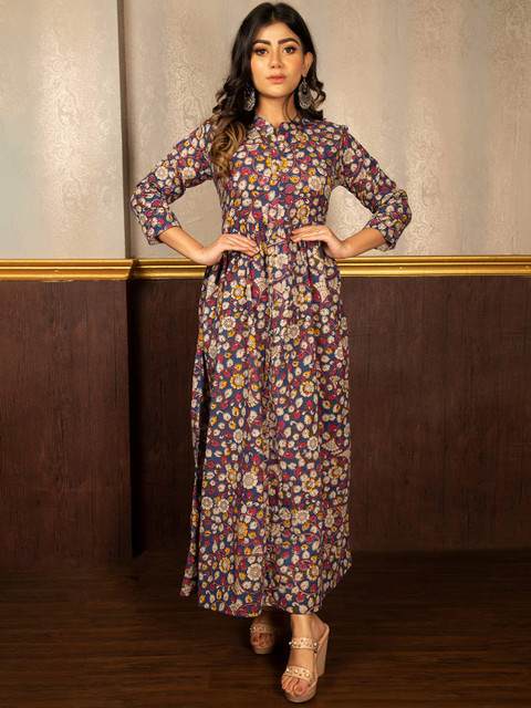 

Unnati Silks Women Navy Blue & Red Kalamkari Handloom Kurta
