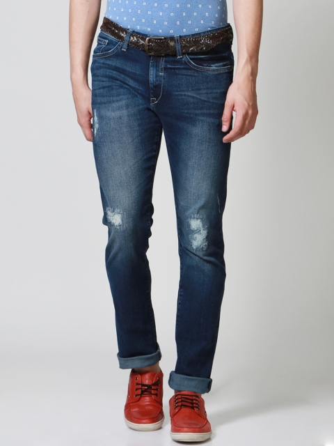 

Solly Jeans Co. by Allen Solly Men Navy Blue Slim Fit Mid-Rise Mildly Distressed Jeans
