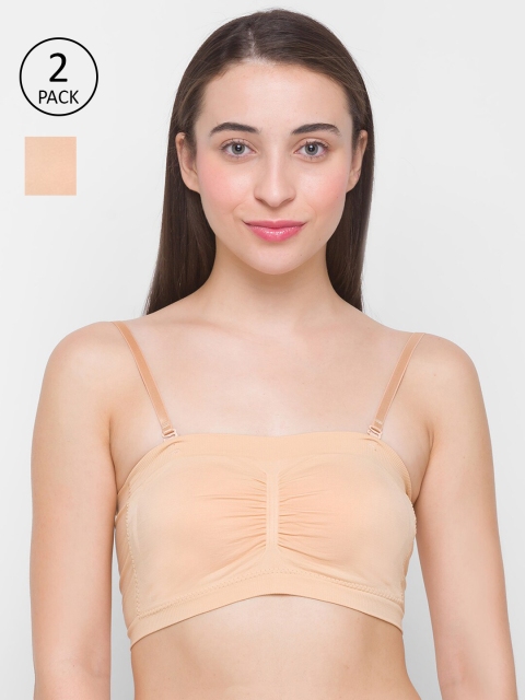 

FashionRack Pack of 2 Beige Cotton Bandeau Bras - Lightly Padded