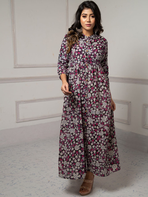 

Unnati Silks Women Multicoloured Floral Printed Floral Handloom Anarkali Kurta, Multi