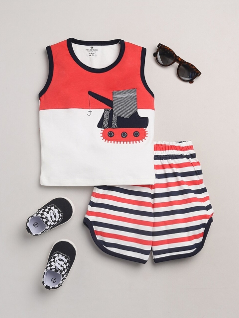 

BRATS AND DOLLS Boys Red Printed T-shirt with Shorts