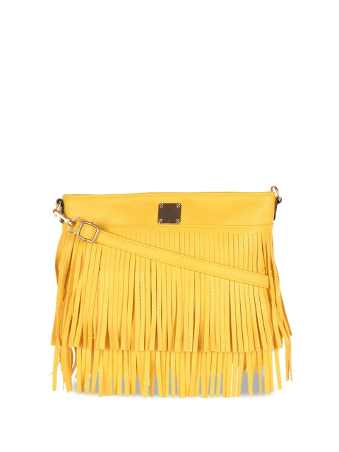 

KLEIO Yellow PU Structured Sling Bag with Fringed