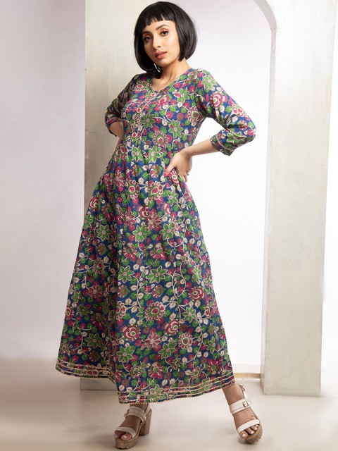 

Unnati Silks Women Navy Blue & Multicoloured Floral Printed Floral Handloom Kurta
