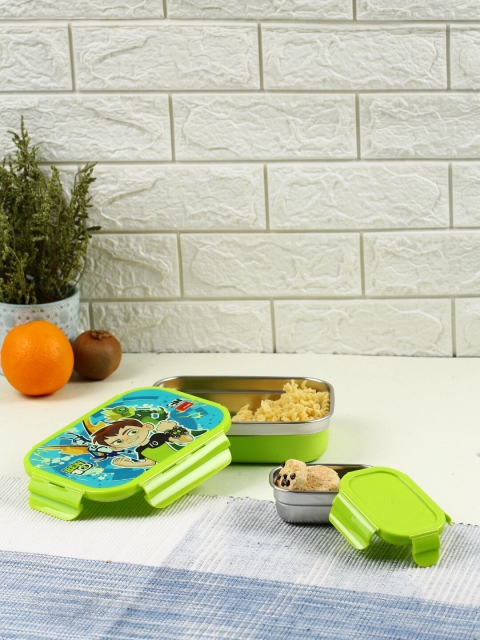 

JAYPEE PLUS Silver & Green Printed Stainless Steel Lunch Box