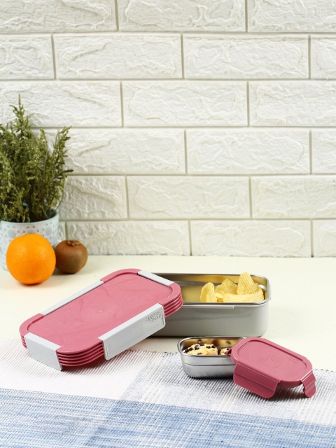 

JAYPEE PLUS Silver-Toned & Pink Solid Stainless Steel Lunch Box