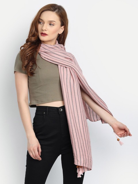 

Wicked Stitch Women Pink & Grey Striped Scarf