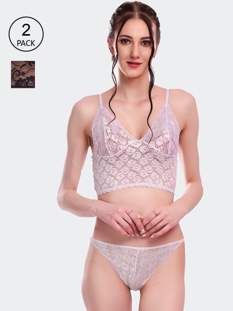 

Fleurt Set Of 2 Self Design Lingerie Set Fleurt-L.Set-170-NEW-BK-WH-S, Black