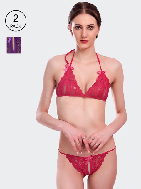 

Fleurt Set Of 2 Self Design Lingerie Set Fleurt-L.Set-206-PR-MR, Purple