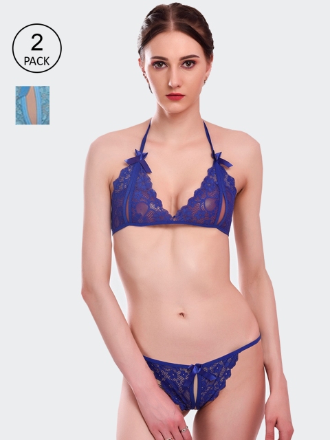 

Fleurt Pack Of 2 Blue Lace Lingerie Set