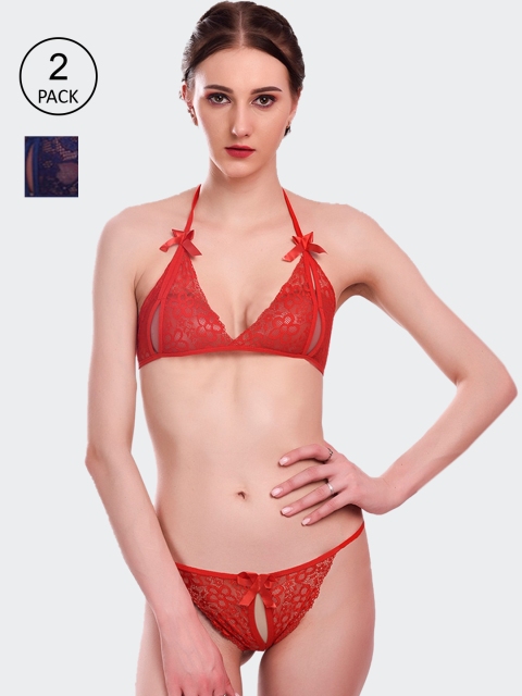 

Fleurt Set Of 2 Self Design Lingerie Set Fleurt-L.Set-206-RD-N.BL, Red