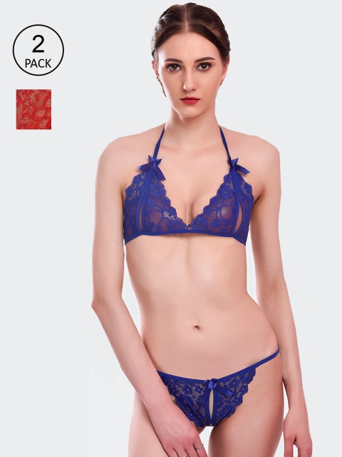 

Fleurt Set Of 2 Self Design Lingerie Set Fleurt-L.Set-206-RD-R.BL, Red