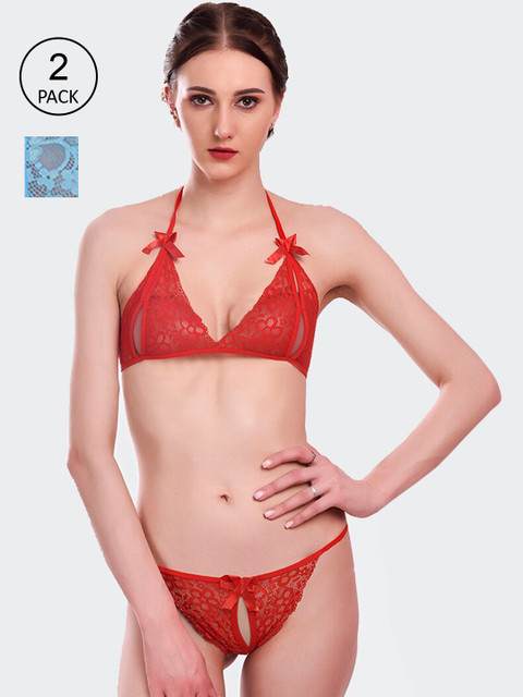 

Fleurt Women Pack Of 2 Self-Design Lingerie Set Fleurt-L.Set-206-RD-S.BL, Red