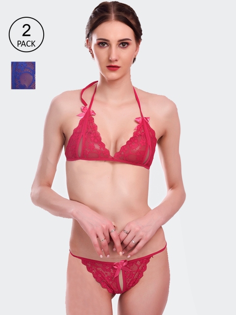 

Fleurt Set Of 2 Self Design Lingerie Set Fleurt-L.Set-206-MR-R.BL, Magenta