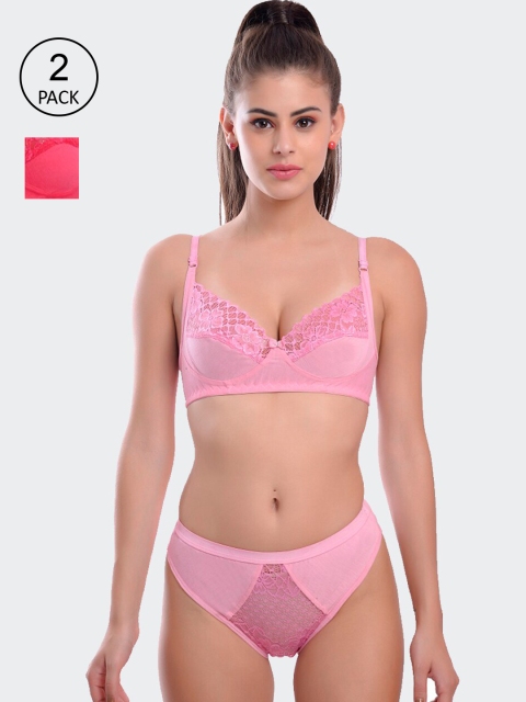 

Fleurt Pack Of 2 Pink & Red Lace Lingerie Set
