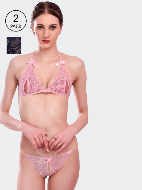 

Fleurt Set Of 2 Self Design Lingerie Set Fleurt-L.Set-206-PK-N.BL, Pink