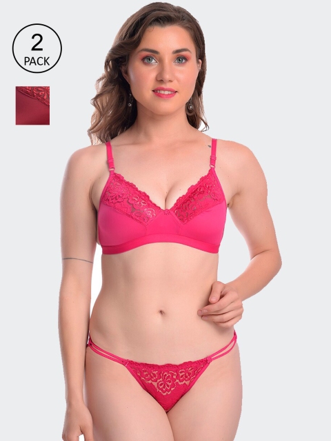 

Fleurt Set Of 2 Self Design Lingerie Set Fleurt-L.Set-Ballon-MR-PK-30, Maroon