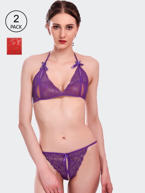 

Fleurt Set Of 2 Self Design Lingerie Set Fleurt-L.Set-206-PR-RD, Purple