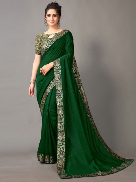 

HRITIKA Green & Gold-Toned Silk Blend Saree