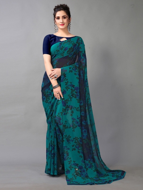 

HRITIKA Navy Blue & Black Floral Saree