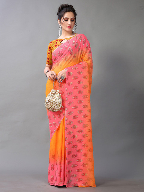 

HRITIKA Orange & Pink Paisley Saree