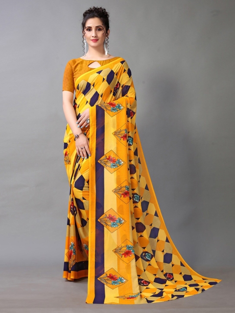 

HRITIKA Yellow & Blue Checked Saree