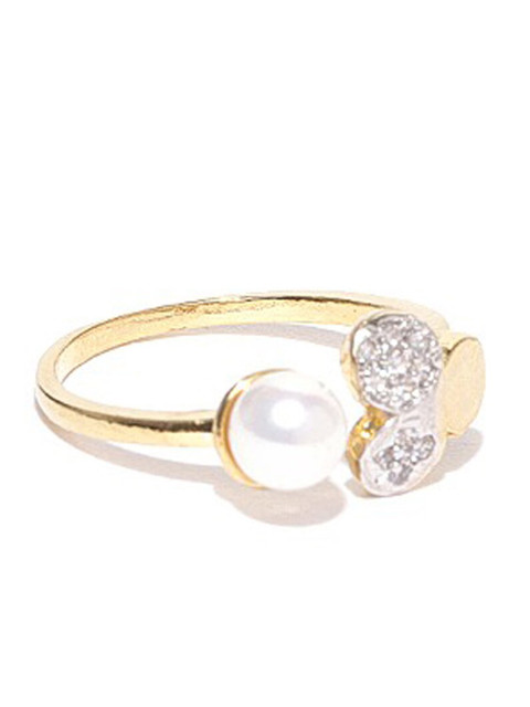 

Mahi Women White & Gold-Toned & Plated CZ-Studded Adjustable Finger Ring
