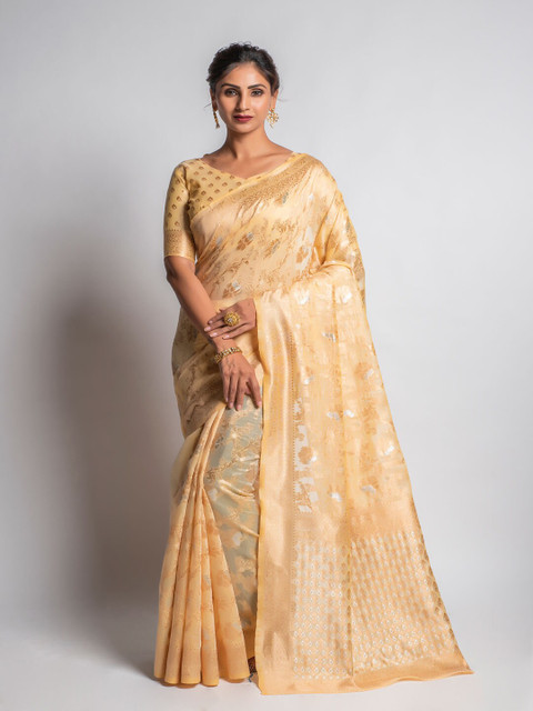 

Lilots Cream-Coloured Floral Khadi Saree