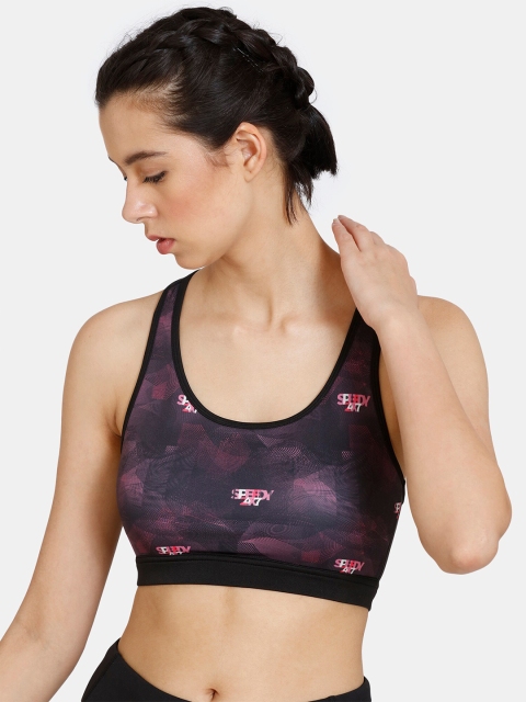 

Zelocity by Zivame Black & Pink Abstract Non-Wired Workout Bra