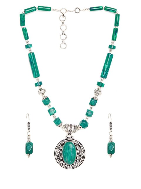 

Bamboo Tree Jewels Silver-Toned & Green Silver-Plated Handcrafted Necklace