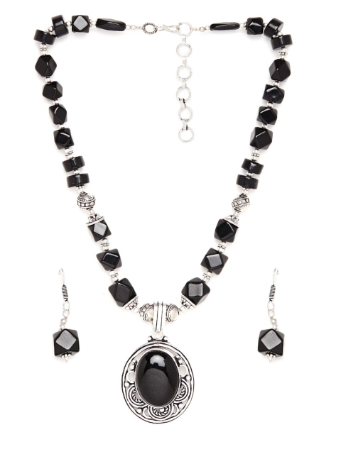 

Bamboo Tree Jewels Silver-Toned & Black Silver-Plated Handcrafted Necklace