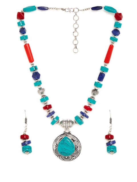

Bamboo Tree Jewels Silver-Toned & Green Silver-Plated Handcrafted Necklace
