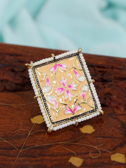 

Crunchy Fashion Gold-Plated & Peach Colored Meenakari Wedding Ring