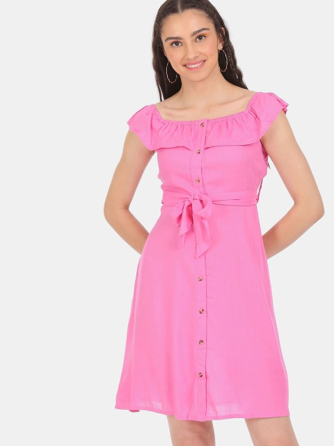 

Sugr Women Pink Off-Shoulder A-Line Dress