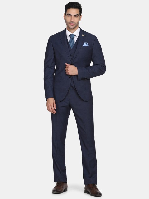 

Blackberrys Men Navy Blue Printed Single-Breasted Slim-Fit 3-Piece Formal Suit