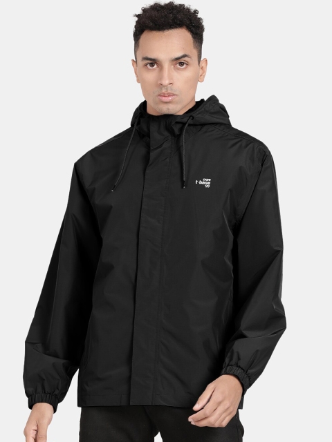 

t-base Men Black Solid Ribstop Waterproof Rainwear Jacket