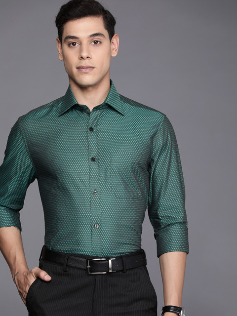 

Louis Philippe Men Teal Blue Pure Cotton Classic Micro Ditsy Printed Formal Shirt