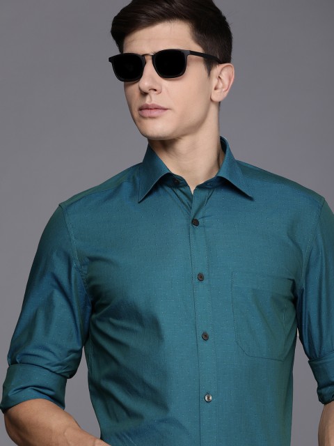 

Louis Philippe Men Teal Blue Pure Cotton Self Design Classic Fit Formal Shirt