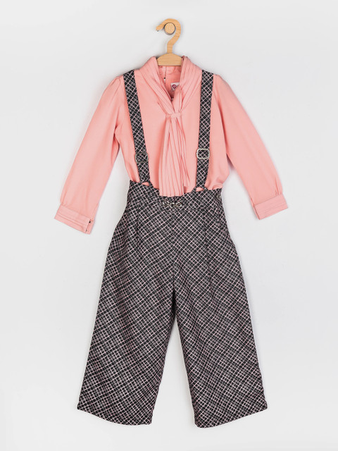 

Peppermint Girls Grey & Pink Printed Dungaree