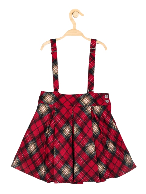 

Peppermint Girls Red Checkered Flared Cotton Dungarees