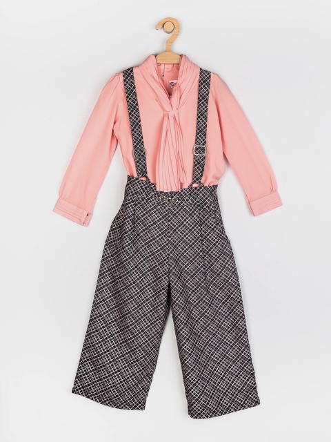 

Peppermint Girls Grey & Peach Checked Dungarees