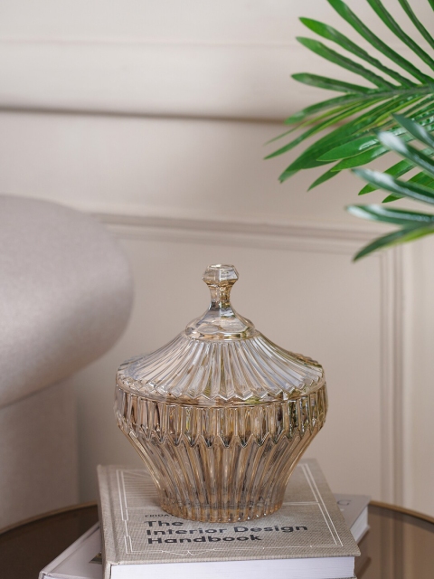 

Pure Home and Living Brown Textured Round Glass Candy Jar Showpiece