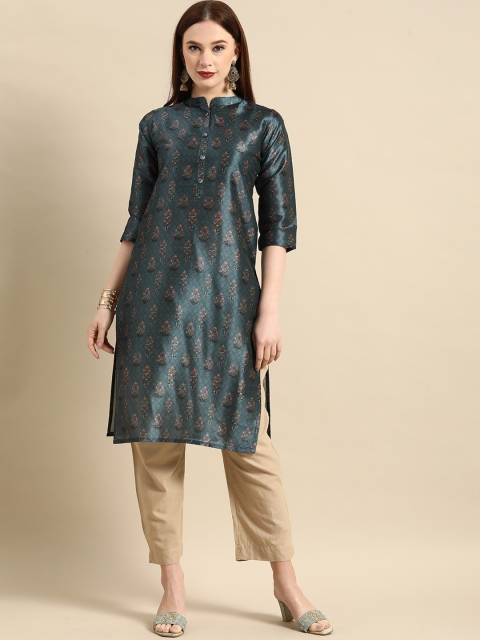 

Sangria Women Blue Floral Dyed Floral Chanderi Silk Kurta