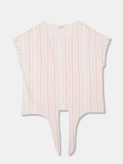 

Aeropostale Pink Striped Extended Sleeves Top