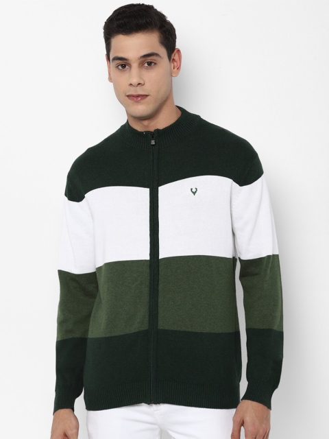 

Allen Solly Men Green & White Colourblocked Cotton Cardigan Sweaters