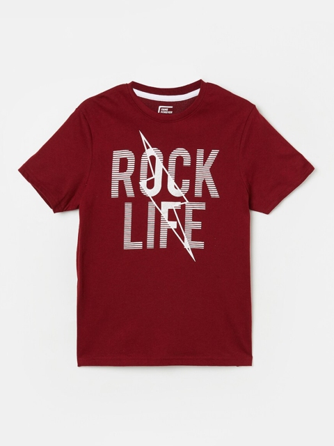 

Fame Forever by Lifestyle Boys Red Typography Printed Pure Cotton Applique T-shirt