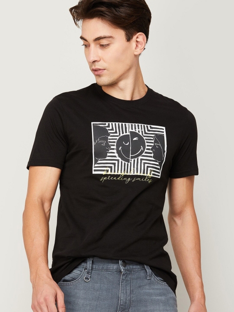 

SmileyWorld Men Black Typography Printed Slim Fit T-shirt
