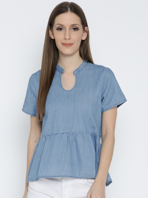 

Vero Moda Women Blue Solid Pure Cotton Top