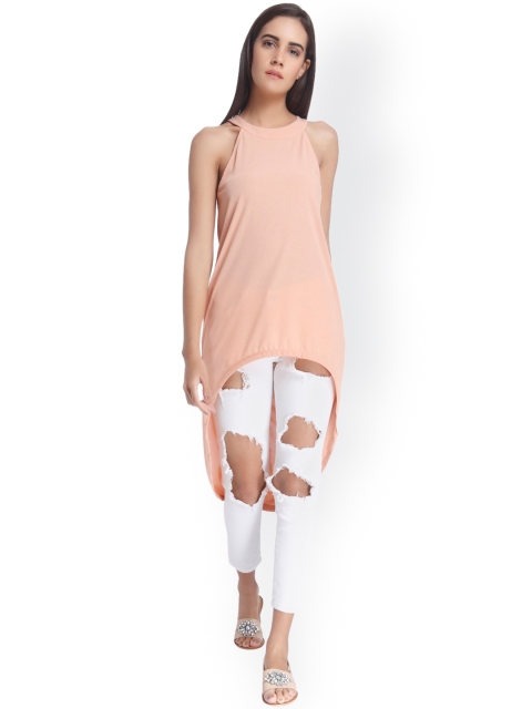 

Vero Moda Women Coral Pink Solid High-Low Top