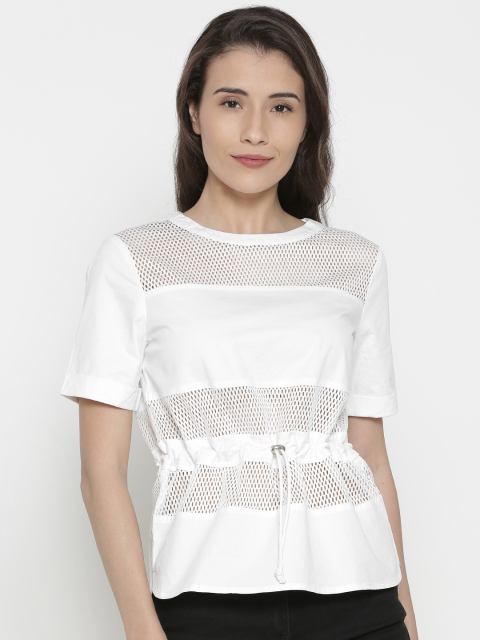 

Vero Moda Women White Cinched Waist Pure Cotton Top