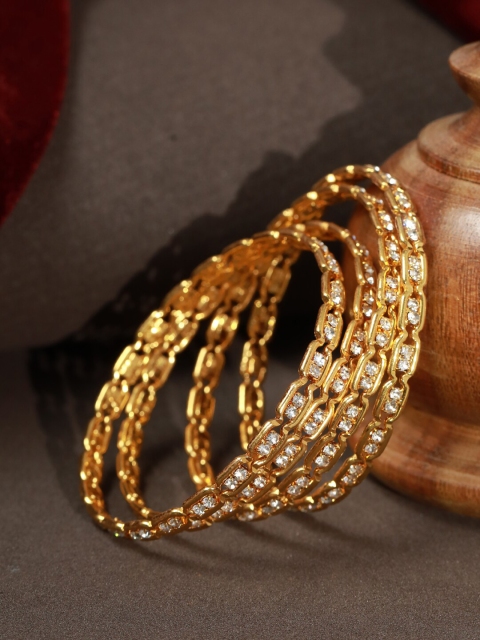 

Priyaasi Women Set Of 2 Gold-Plated Elegant Solitaire White AD Studded Bangle